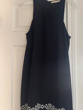 everleigh Black Sleeveless Midi Dress with White Embroidered Hem